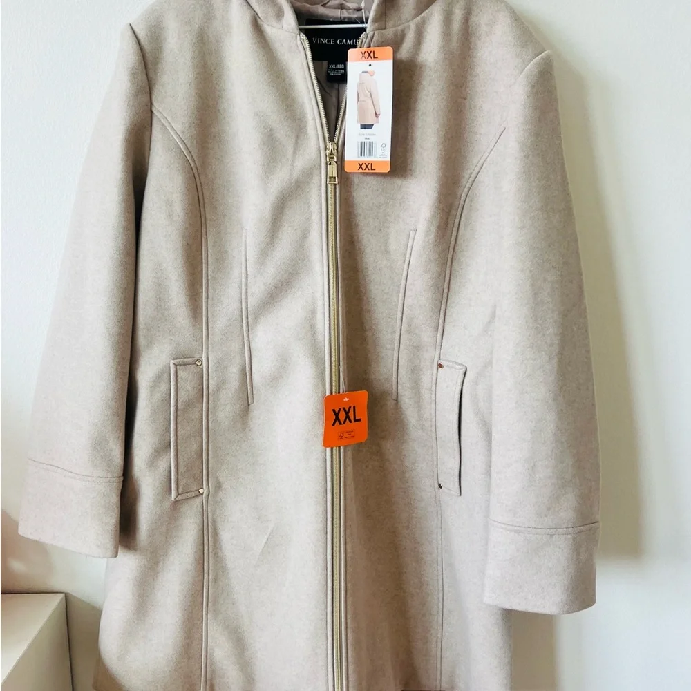 Vince Camuto Tan Trench Coat Modern Minimalist Design - Picture 6 of 15